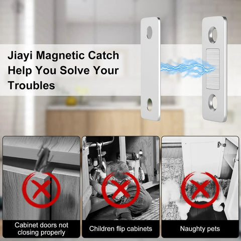Ultra Thin Magnetic Door Catch Six Pack For Cabinets And Drawers, Stainless steel latch with 3.65mm thickness, installed view.