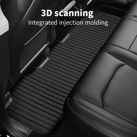 Hella Custom Fit TPE Floor Mats For Tesla Model Y 2020 To 2024 waterproof anti slip front and rear liners in car interior.