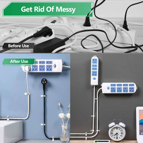 Before and after use of Heavy Duty Nylon Cable Clips Set For Cable Management Six Sizes With 290 Pieces White R Type Cord Fasteners
