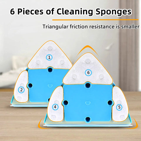 Top Shelf Double Sided Magnetic Window Cleaner With Adjustable Magnet Strength Five Gear Glass Wiper Tool For High Rise Apartments And Thick Double Glazed Homes, showing 6 triangle cleaning sponges.