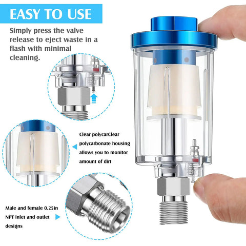 Close-up of Two Pack One Quarter Inch Air Pressure Regulator And Water Separator Kit for Air Compressors Pro Grade Gear