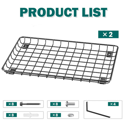 Heavy Duty Wall Mounted Garage Shelves 12x18 Inches Two Pack, Metal Shelf Rack, Black Rust Resistant Steel, includes screws and brackets