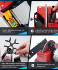 Beast Mode Eight Hundred Watt Lawn Mower Blade Sharpener And Bench Grinder With Nine Inch Ceramic Grinding Wheel shown during setup and operation.