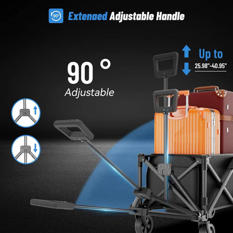 Heavy Duty Foldable Utility Wagon With Wheels For Grocery Beach Camping Garden And Sports Gear, grab and go portable cart with adjustable handle showcasing luggage.
