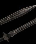Close-up of Hand Forged Knight Sword In Spring Steel 35 Inch Full Tang Medieval Blade Built For Realistic Battle Vibe with detailed texture