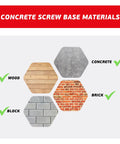 Pro Grade Blue Hex Concrete Screw Anchors 100 Piece Hardware Bundle Includes Masonry Drill Bit And Screwdriver No Sweat Setup for multiple base materials including wood, concrete, brick, and block.