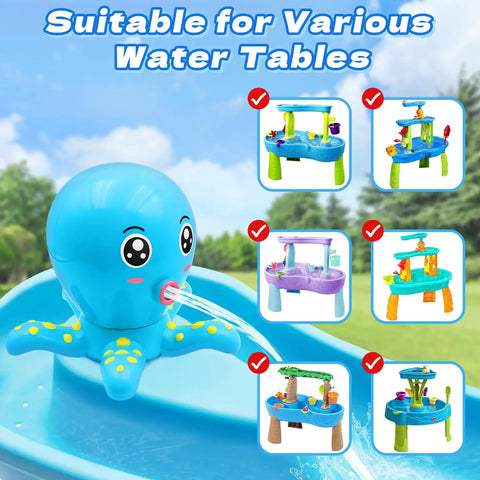 Octopus Battery Powered Water Table Pump For Backyard Outdoor Sand And Water Table Play with images of compatible tables.