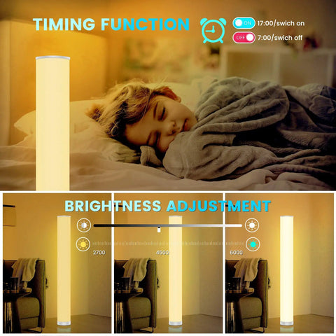 2 Pack RGB Corner Floor Lamps With Smart App Control, timing and brightness settings for ambient lighting in bedroom
