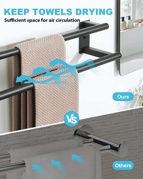 Double Layer 24 Inch Wall Mount Towel Rack In Matte Black SUS304 Stainless Steel Towel Hanger With Thickened Pipe comparison image