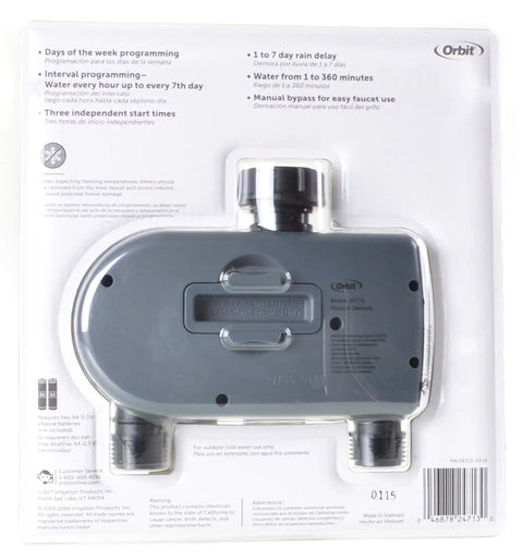 Refurbished Digital Hose Sprinkler Timer With Two Valves For Vacation Watering package back view