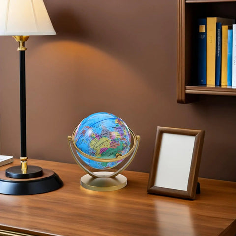 Rotating Desktop Globe With Stand 14.2cm Blue Frame Educational World Sphere For Office Home Classroom Decor Desk