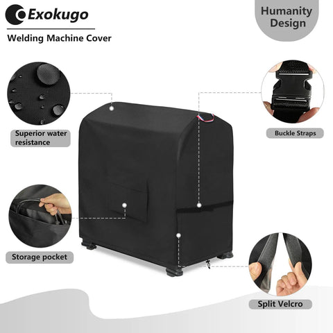 Heavy Duty 600D Waterproof Welding Machine Cover With Plush Liner For TIG225X Welder and similar sized machines, black
