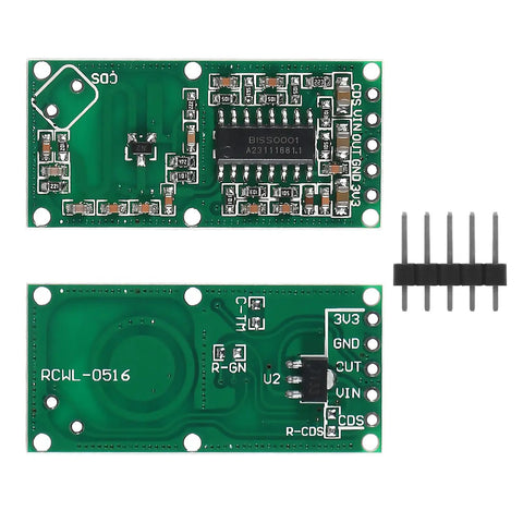 RCWL 0516 Microwave Radar Motion Sensor Module Induction Switch for ESP8266 NodeMCU Wemos and Raspberry Pi, front and back view