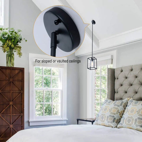 Black Pendant Light For Kitchen Island And Dining Room With Seeded Glass In A Sturdy Metal Cage Fixture Farmhouse Style 1 Light Hanging Ceiling Lamp For Over Sink Bar Or Breakfast Nook Dope Rustic Glow, highlighted canopy for sloped ceilings in bedroom setting.