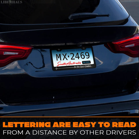 Car rear with Aluminum License Plate Frame with Matte Black Finish Dope Cartoon Inspired Design 12.2x6.3 Inches Standard US Canada Fit.