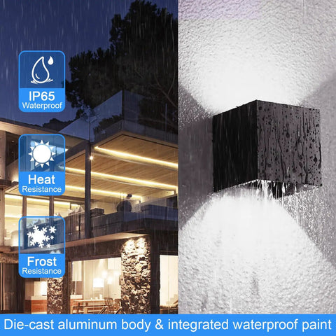 20W 6000K LED Wall Sconce Up And Down Exterior Lighting Hardwired No Photocells Square 4.7 Inch IP65 Waterproof mounted outside