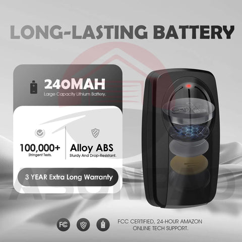 Two Pack Universal Garage Door Opener Remote with long-lasting 240mAh battery, FCC certified, highlighted battery layers