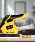 Built Like A Tank Heavy Duty Cordless Detail Sander 12000 Opm Pocket Orbital Sander with dust bag for effective collection.