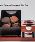 Killer Solid Wood Coffee Tamping Station and Knock Box Organizer features double layer storage with a removable slag box full of grounds.