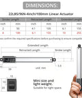 Dimensions of Ultra Compact 12V Mini Linear Actuator Packing A Rock Solid 4 Inch Stroke And 21 Pound Push Pull Force IP54 Waterproof
