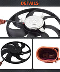 Solid Right Side Radiator Cooling Fan Fits VW Passat Jetta A3 Cc Beetle Gti Tt 2005 2017 close-up view with connector detail.
