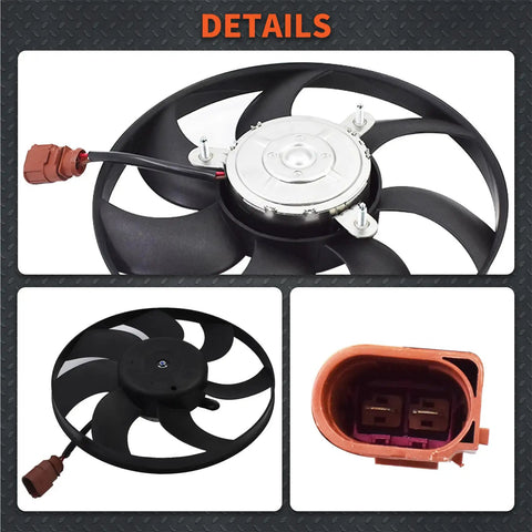 Solid Right Side Radiator Cooling Fan Fits VW Passat Jetta A3 Cc Beetle Gti Tt 2005 2017 close-up view with connector detail.