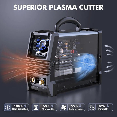 Beefy 50 Amp Plasma Cutter With Dual Voltage 110V To 220V, Large LED Screen Display, 0.5 Inch Cut Capacity, DC IGBT Inverter