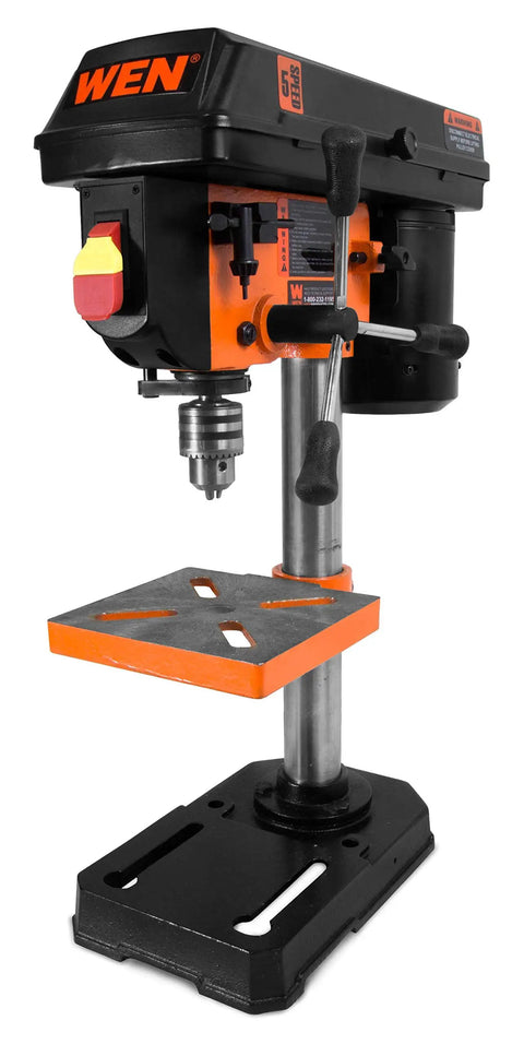 2.3-Amp 8-Inch Cast-Iron Benchtop Drill Press With 5 Speed Settings, 1/2-Inch Keyed Chuck in black and orange