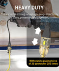 25 Foot Heavy Duty Outdoor Extension Cord With Waterproof Weatherproof Build LED Lighted Outlet And Locking Receptacle 125V 15A 1875W 3 Prong SJTW Electrical Power Cord ETL Listed Yellow used with power tool.