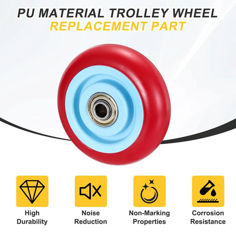 4 pcs push cart wheels replacement PU rolling casters with bushing and washer, 4 inch, 100 mm diameter, red wheel focus