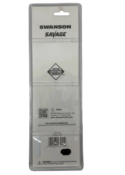 Back of packaging for Savage Grip 11-Inch Aluminum Torpedo Level With Brightview Technology and warranty information.