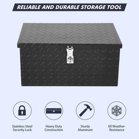 Heavy Duty 20 Inch Aluminum Diamond Plate Truck Bed Tool Box With Side Handle And Lock Keys Tank Tough Workhorse Storage Chest, black storage crate.