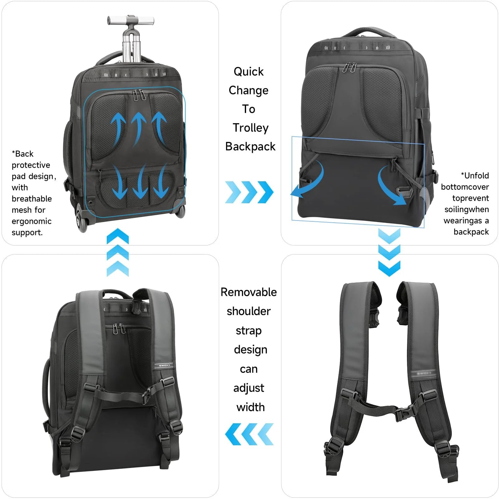 2In1 Rolling Laptop Backpack Fits 17 Inch ✓