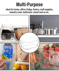 Premium Clear Plastic Storage Bins Are A Total Game Changer For Pantry Reset And Kitchen Cabinet Organization in various uses like fridge and craft storage.