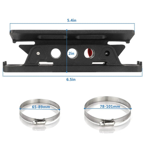 Quick Release Fire Extinguisher Holder Mount Bracket For Wrangler And UTVs with dimensions and adjustable clamps shown