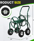 Front view of Beefy Heavy Duty Hose Reel Cart Holds Up To Three Hundred Feet Of Five Eighth Inch Hose With Four Wheels