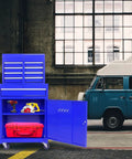 Rolling Tool Cart With Five Drawers On Wheels Heavy Duty Steel Tool Chest For Garage And Warehouse Storage Blue