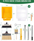 11-piece 7.5-Inch Heavy-Duty Deck Brush Kit with 51 Inch Adjustable Extension Rods, 9-Inch Paint Tray, wood and floor brushes