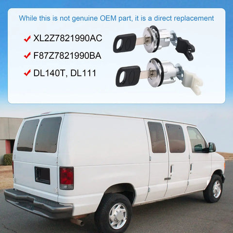 Door Lock Cylinder With Key Replacement For Ford E Series And 1997 To 2006 E150 E250 E350 vans shown with replacement parts