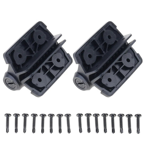 2-Pack Adjustable Tension Gate Hinges With Caps, black PA66 material and mounting screws, for outdoor wood and metal gates