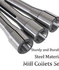 Close-up image of Pro Grade Mill Collets Set And Chuck Holder Kit, 29-Piece R8 Collet Set, showcasing durable steel construction.