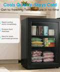 3.0 Cu Ft Upright Freezer With Clear Glass Door Sleek Black Cabinet showcasing food storage organization with visible freshness.