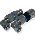 Half Inch Body With 90 Degree Elbow 1/2 In NPT Pipe Thread Flat Face Hydraulic Quick Connect Coupler For Skid Steer Attachments ISO 16028 Heavy Duty Couplings With Dust Caps TL23E, angled view