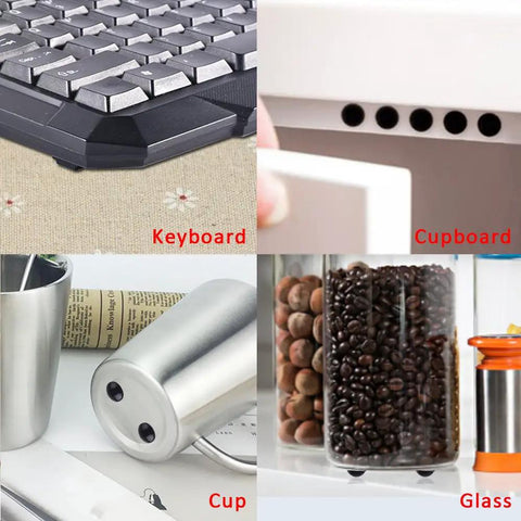 318 Piece Black Rubber Feet Bumper Pads Set with self-adhesive backing on keyboard, cupboard, cup, and glass surfaces.