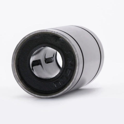 Plug And Play Hella Smooth LM5LUU Sealed Lengthened Linear Ball Bearing Pair close-up, chrome steel with black sealed housing.