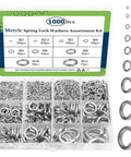 1000Pcs 304 Stainless Steel Spring Washers Kit Nine Size Set M2 M2.5 M3 M4 M5 M6 M8 M10 M12 For Mechanical Automotive Equipment Outdoor Furniture Pro Grade Anti Loosening Locking Fastening, assortment box