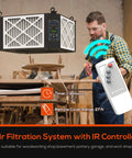 360 Degree Filtration System For Woodworking With Vortex Fan And 1050 To 1350 CFM Dual Speed Hanging Dust Collector installed in workshop