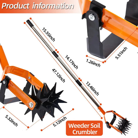 Dimensions of the Beast 72 Inch Rotary Cultivator With Long Adjustable Handle showing adjustable parts and weeder soil crumber