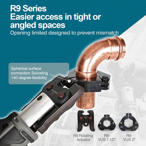 Heavy Duty Copper ProPress Press Rings Kit For One Half To Two Inch Pipes With R8 And R9 Ring Sets And Rotating Actuators