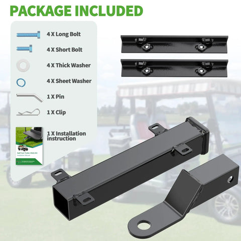 Deluxe Golf Cart Trailer Hitch Kit With 2 Inch Receiver For Square Tube Backseat Footrest Heavy Duty Mount For Club Car EZGO